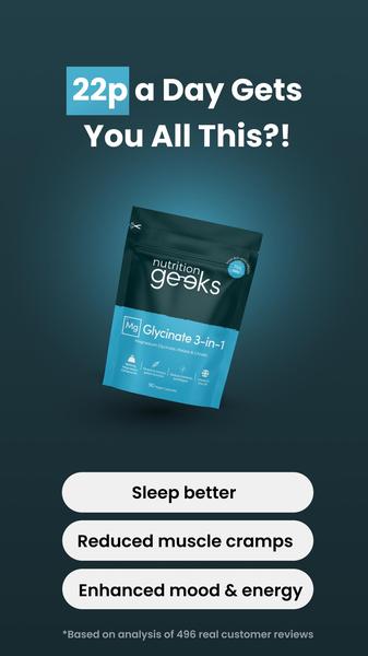 This 9:16 vertical ad creative uses a cost-per-day hook to frame the value of Magnesium Glycinate, listing key customer benefits to drive conversions.